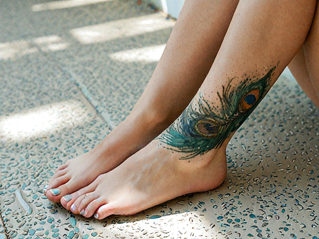 tatouage cheville plume