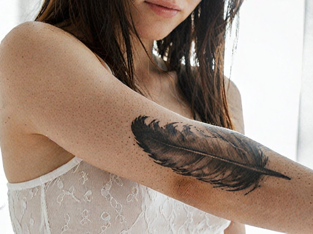 tatouage plume bras