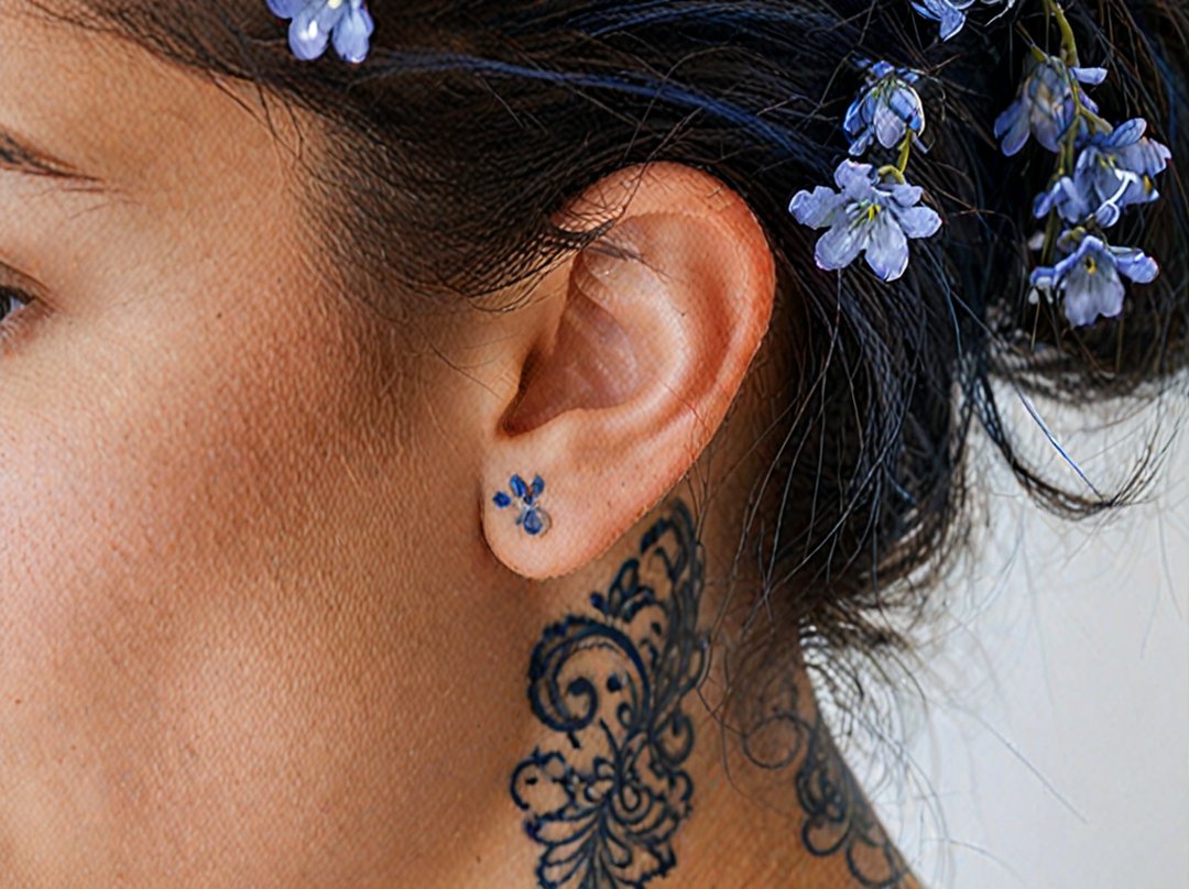tatouage fleur derriere oreille