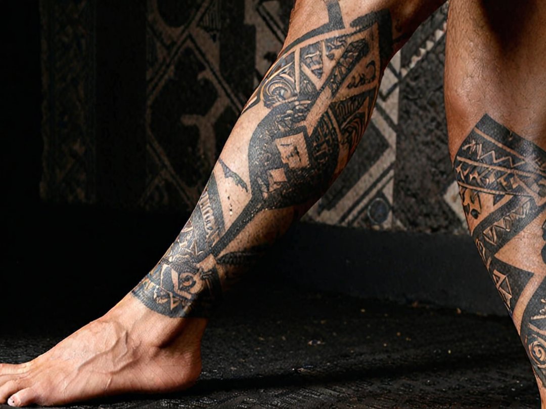 tatouage mollet polynesien