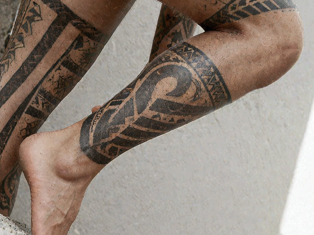 tatouage polynesien mollet