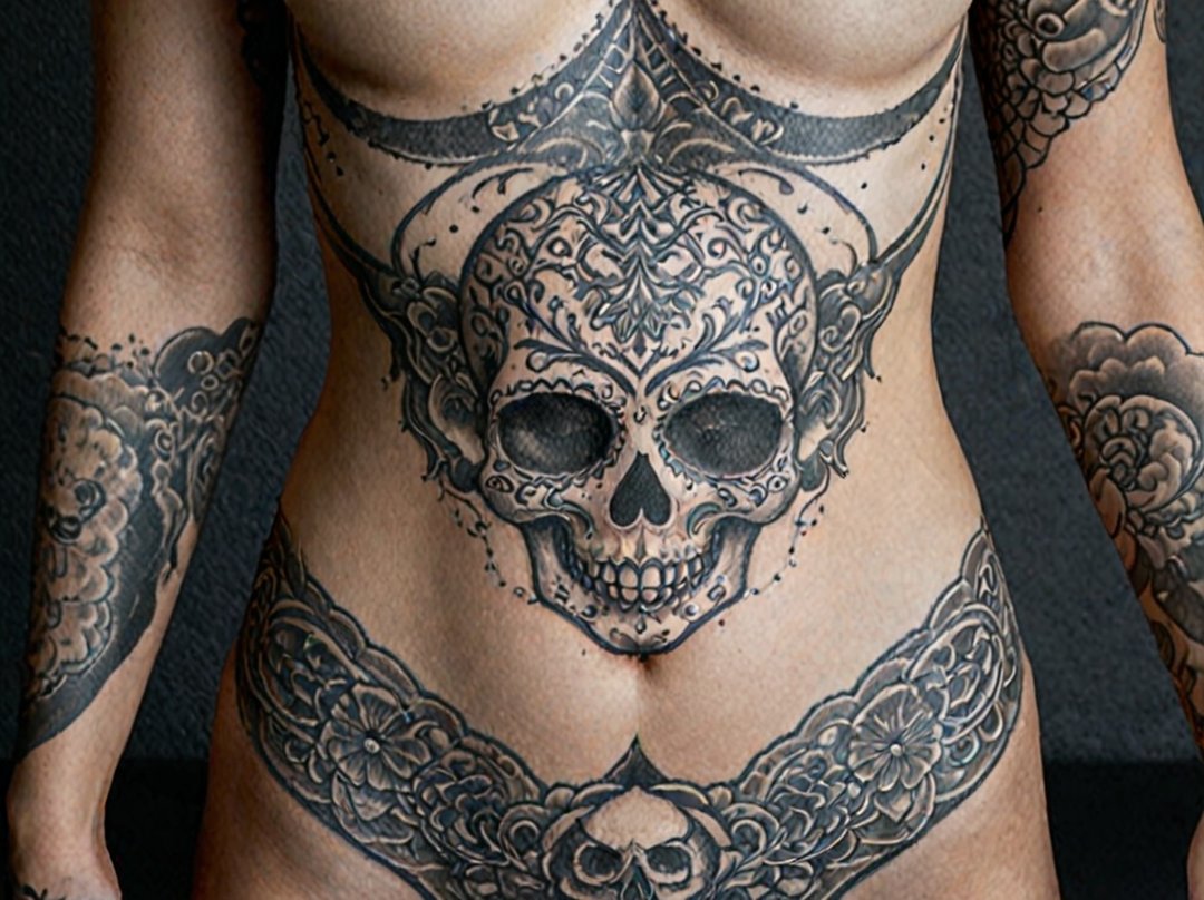 tatouage ventre tete de mort