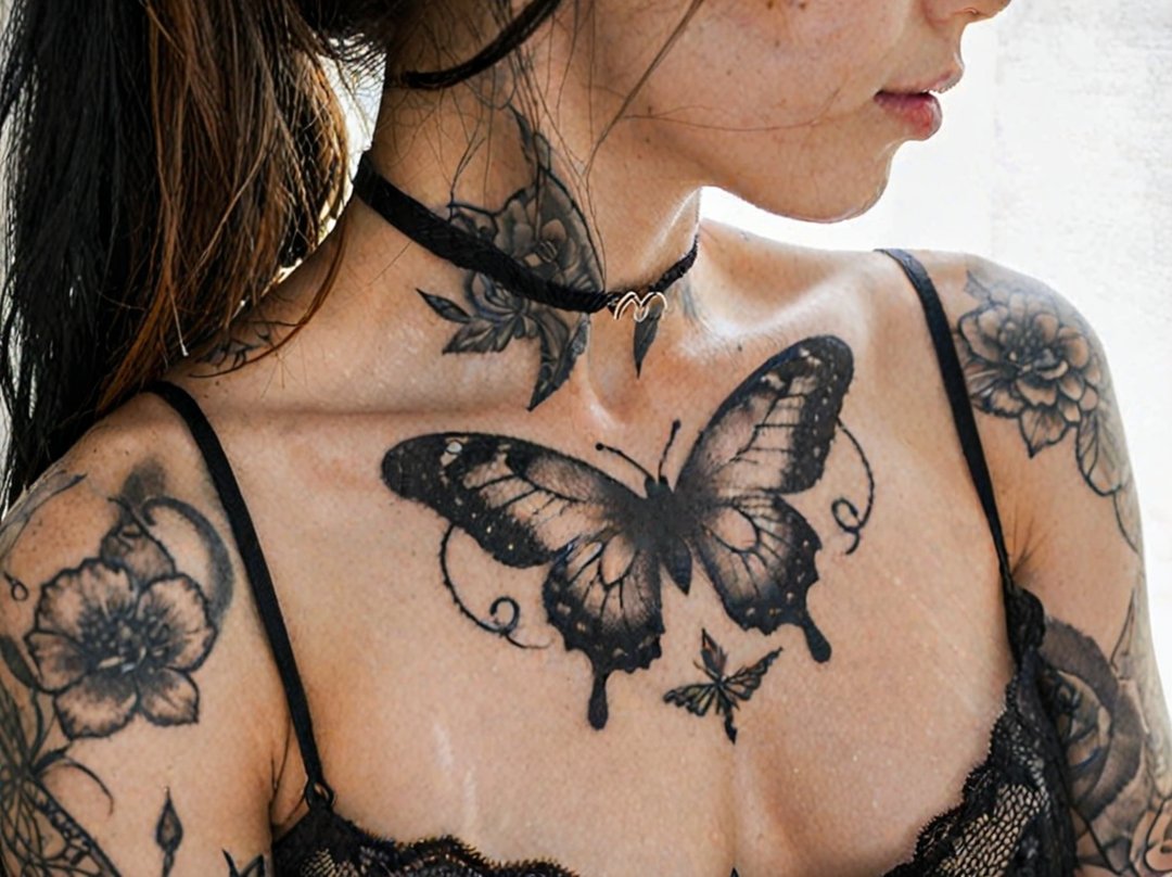 tatouage papillon femme epaule cou