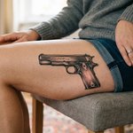Tatouage pistolet sur la cuisse