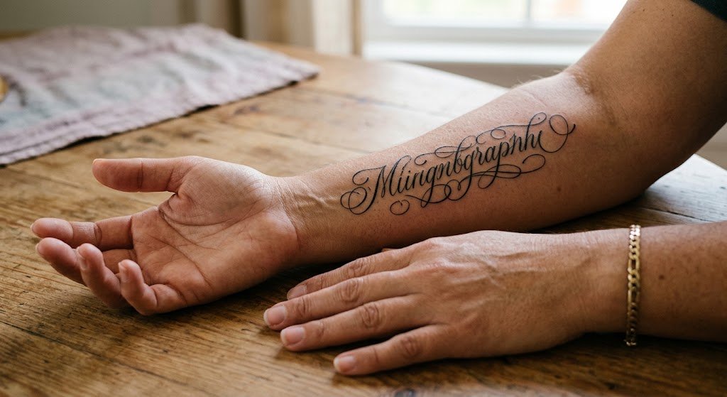 tatouage bras calligraphie