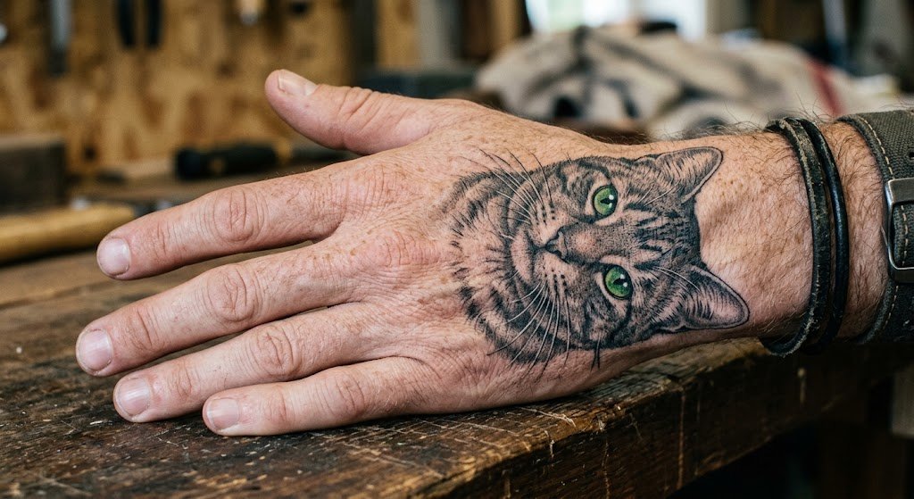 tatouage main chat