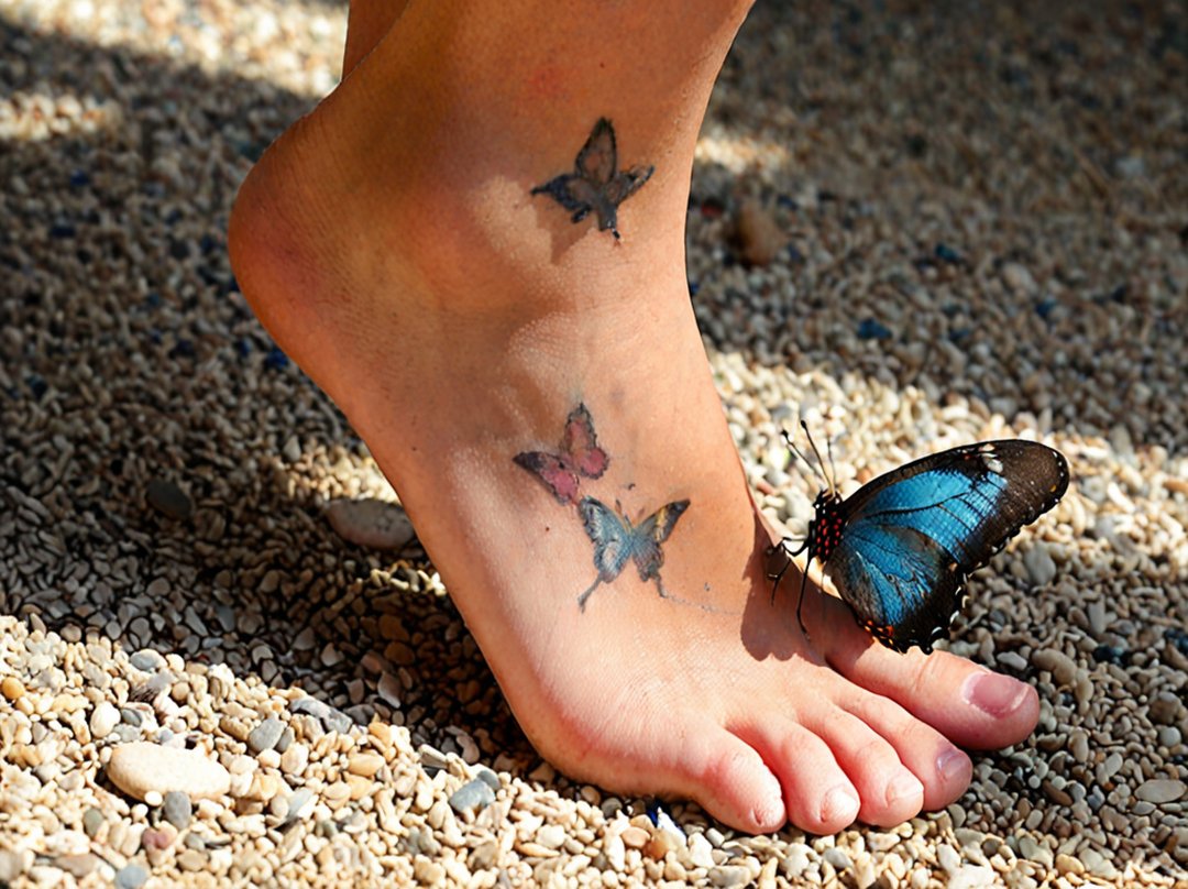 tatouage pied 3d papillon