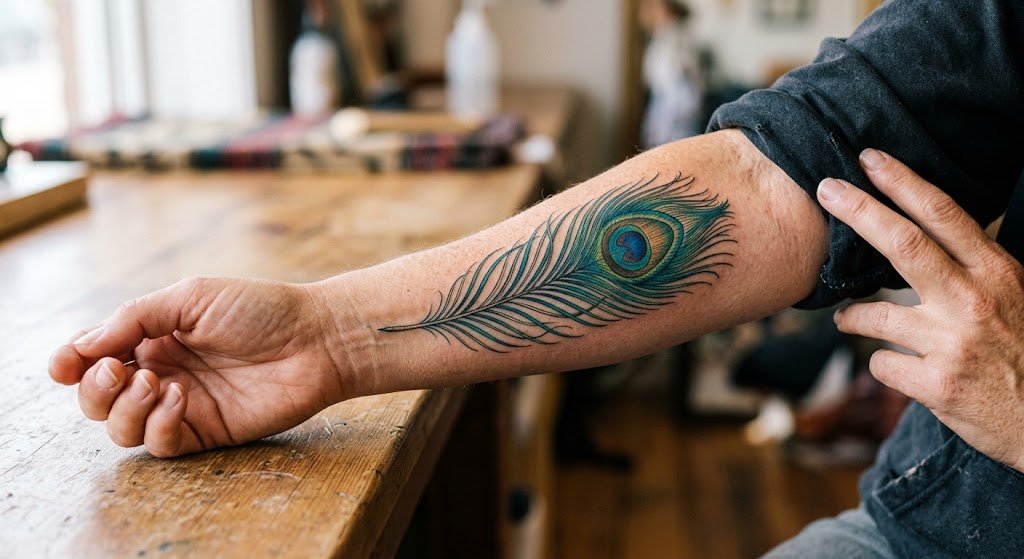 tatouage plume de paon